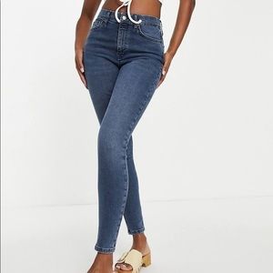 Dark Blue Topshop Jamie jeans with distressed hem W25L30 skinny jeans